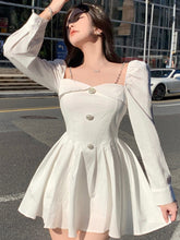 BXOXO party look inspos Korean Style Solid Mini Dress Women Long Sleeve Square Collar Spring Fashion High Waist Female Birthday Party Vestidos Mujer